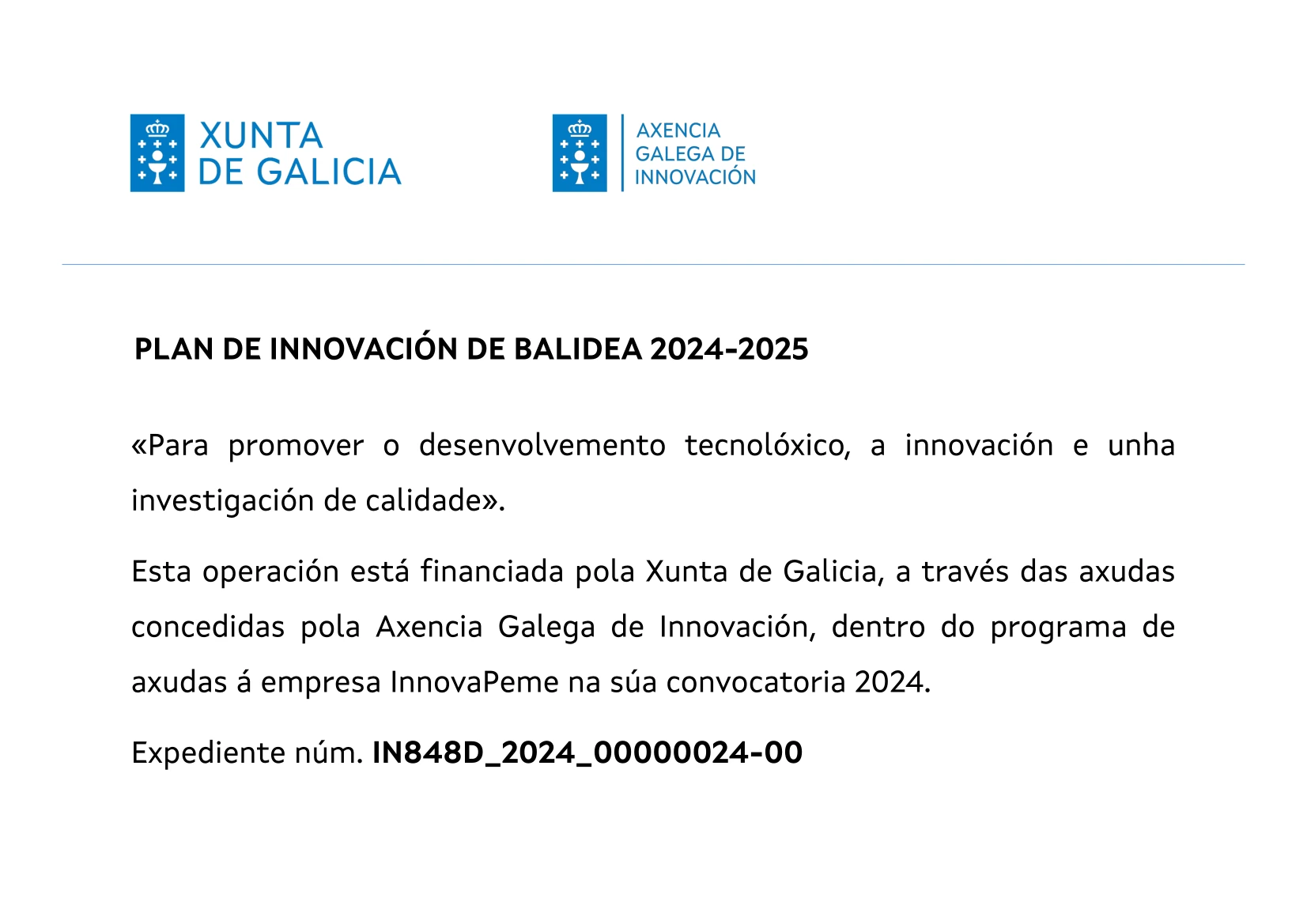 Cartel Plan de Innovación de Balidea 2024-2024